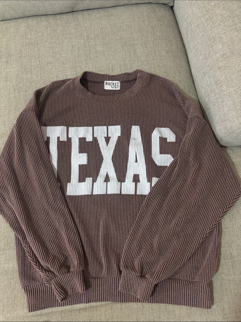 BUCKETLIST Women's TEXAS Knit Sweater - Brown with White Graphic